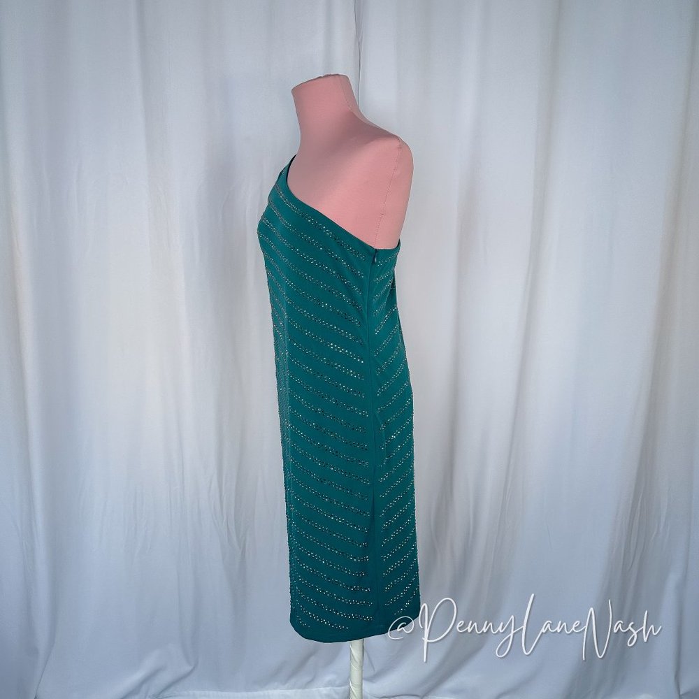 NWT Philosophy One Shoulder Embellished Dress Teal - Picture 6 of 11